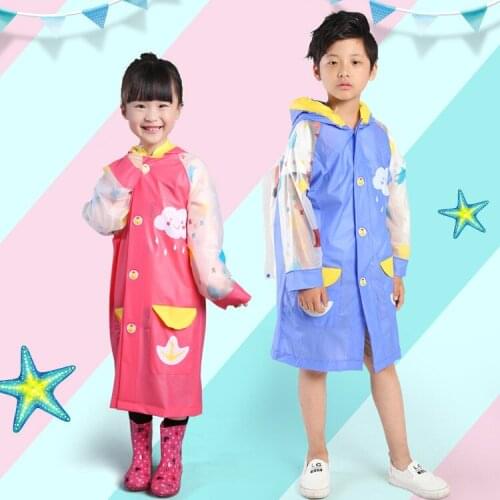 1PC Thicken Waterproof PVC Kids Long Raincoat For Children Rainwear with Inflatable eaves Student backpack rain cover poncho