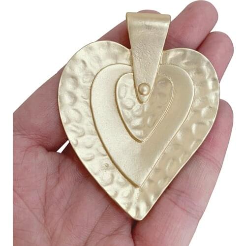 1 x Large Love Heart Matt Gold Charms Pendants for Necklace Jewelry Making Findings Accessories 70x55mm
