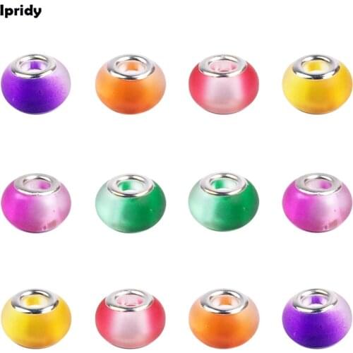 10Pcs/lot 15mm Mix Color Hand-made Murano Large Hole Glass Beads with Silver Brass Cores,fit European Charm Bracelet Necklace