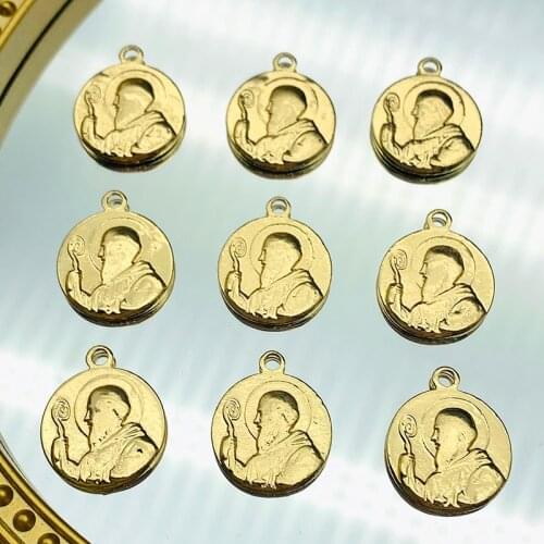 10Pcs Gold Color St Benedict Medal Pendant Metal Portrait Round Coins Charms For DIY Jewelry Making Accessories Necklace Making