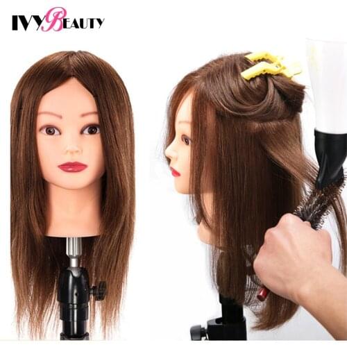 100% Human Hair Mannequin Training Head For Hairdresser Professional Manniquin Heads For HairStyle Hairdressing Bleached Dyed Pr