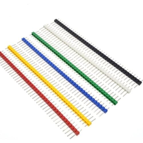120 pcs/lote 2.54mm Preto +Branco + Vermelho + Amarelo +black+azul Unica Linha Masculina 1X40 1*40 Pin Header Tira ROHS CGKCH090