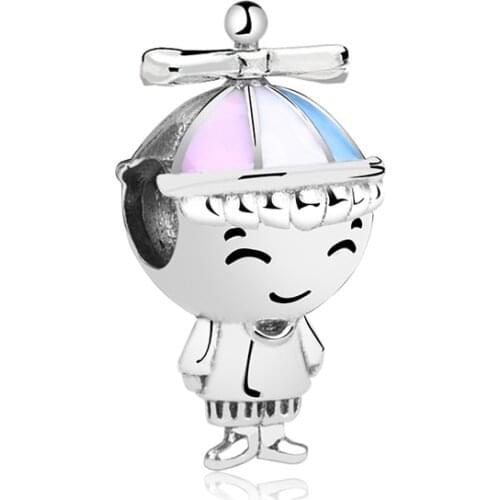 2019 New Original 925 Sterling Silver Bead Propeller Hat Boy Charm Enamel Fit Pandora Bracelet Bangle DIY Women Jewelry
