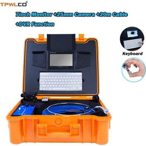 25mm Sewer Camera Head Camera Viewing Angle 120degree 7" LCD Screen Pipe Inspection Endoscope Camera System With DVR 20m Cable