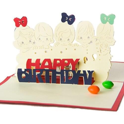4 pieces/lot) Kids Happy Birthday Gift 3D Pop Up Baby Girl Boy Birthday Greeting Cards With Envelope For Party Decoration C6003