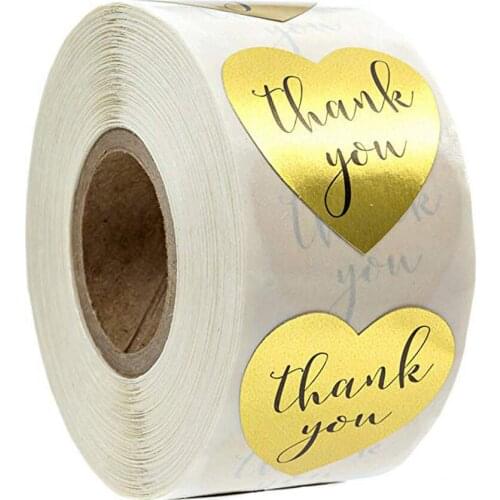500pcs Thank You Sticker Parents And Friends Heart Shaped Label Business bag Envelope Sealed Gold Sticker Reward Gift