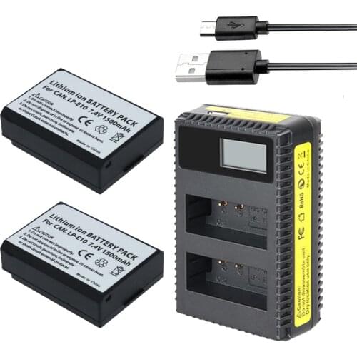 2Pcs LP-E10 LPE10 LP E10 Camera Batteries Batterie +LCD USB Charger For Canon EOS 1100D 1200D 1300D Kiss X50 X70 Rebel T3 T5