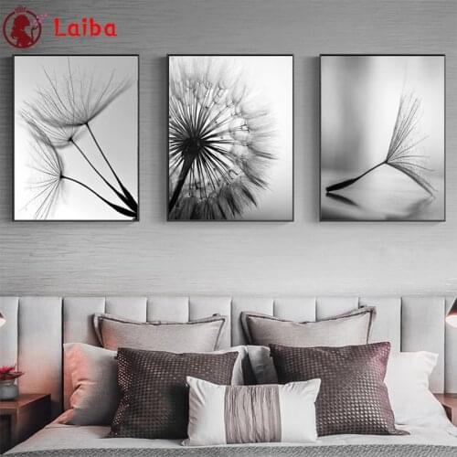 Diamond Embroidery Black and white art, dandelion Diamond Painting Full Square round drill Mosaic Cross Stitch Wall Art3pcs