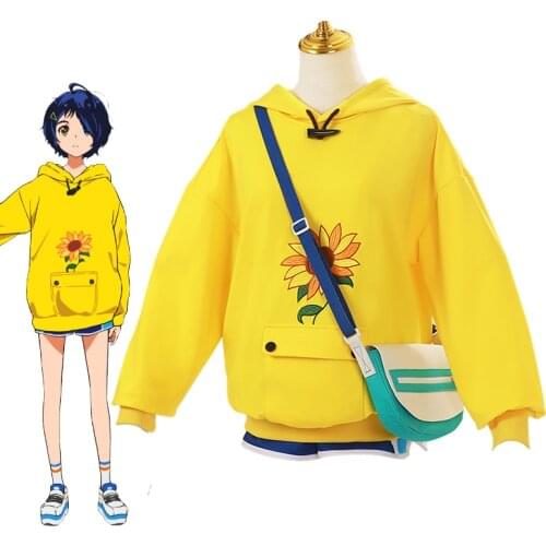 Anime Wonder Egg Priority Ohto Ai Cosplay Costume Hoodie Yellow Sunflower Sweatshirt Pullover Shorts Wig Bag Hairpin Suit