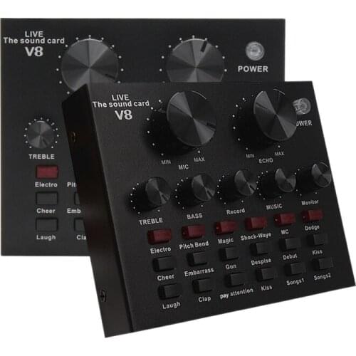 V8 Sound Card Audio Set Interface External Usb Live Microphone Sound Card Bluetooth Function for Computer Pc Mobile Phone Singin