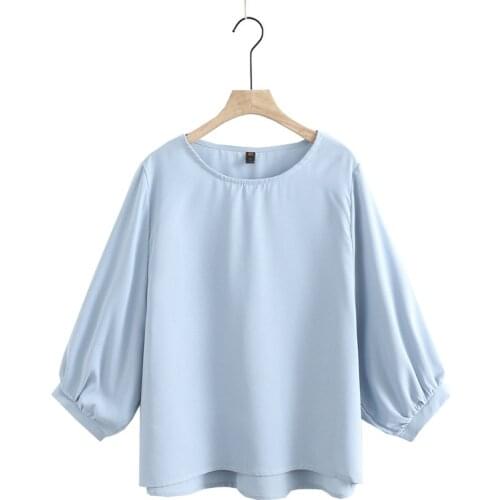 Plus Size XL-4XL Womens Solid Blouse 3/4 Sleeve A-line Spring Summer Tops Oversized Officewear Ladies' Muslimah Blusas