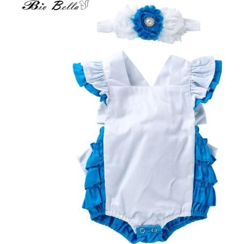 Newborn Baby Girl Ruffled Bodysuits Headband 2pcs Sunsuit Outfits Ruched Big Bow Decor Bodysuit Summer Clothes