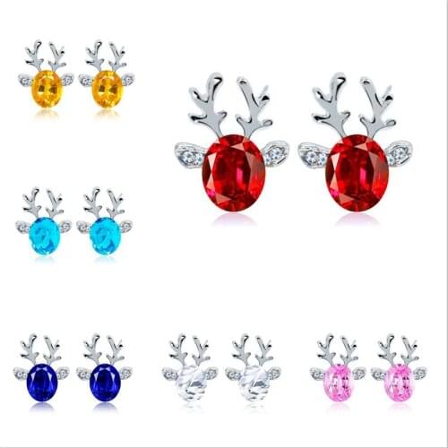 Boutique Temperament Three-dimensional Jewelry Wholesale Crystal Antler Earrings For Women Feature Charm Ear Stud Christmas Gift