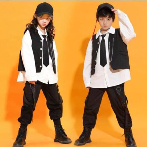 Kids Hip Hop Clothing Outfits Girls Oversized Shirt Top Sleeveless Jacket Boy Jazz Cargo Pants Dance Costumes Dancing Clothes