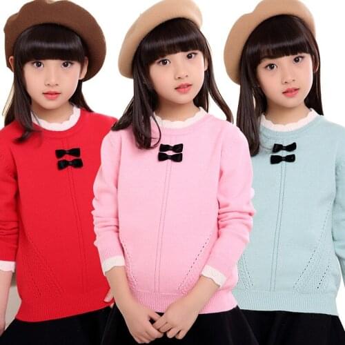 Kids Sweaters Spring Autumn Children Clothing Girls Knitted Pullover Fashion Bow School Big girls Sweater RT042