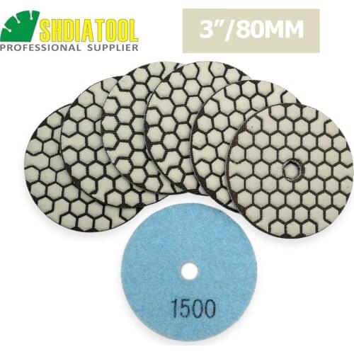 SHDIATOOL 7pcs 3inch #1500 Diamond Dry Polishing Pads Dia 80mm Resin Bond Flexible Sanding Disks For Granite Marble Ceramic