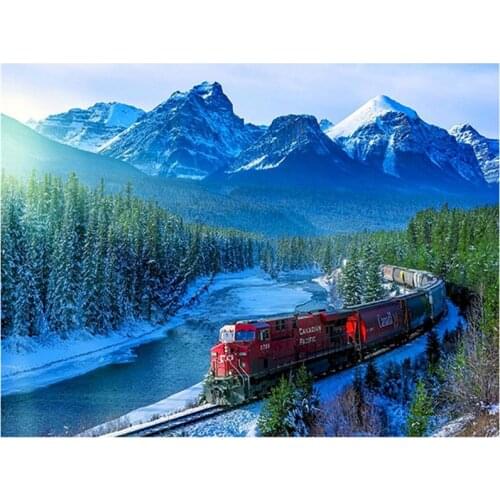 Painting By Number 40X50CM DIY Red Train In Winter Still Life Wall Art Gift DIY Pictures By Numbers Canvas Kits Home Decoration