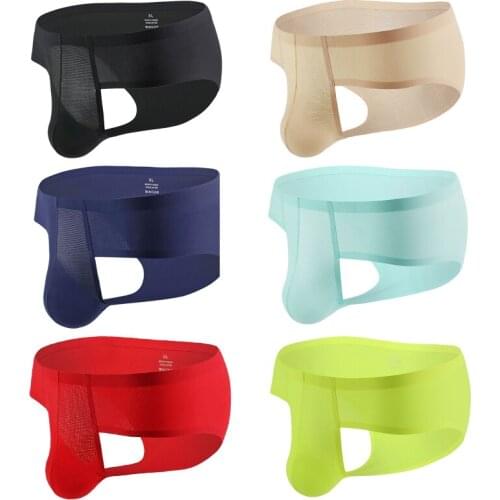 Mens sexy briefs sexy temptation seamless ice silk low waist U-xiang ventilation mesh quick-drying sex pants comfortable
