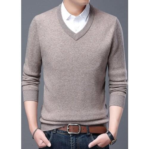 Man Thick V-Neck Cashmere Sweater Winter Pure 100% Merino Wool Sweaters Long Sleeve Warm Jumper Pullover