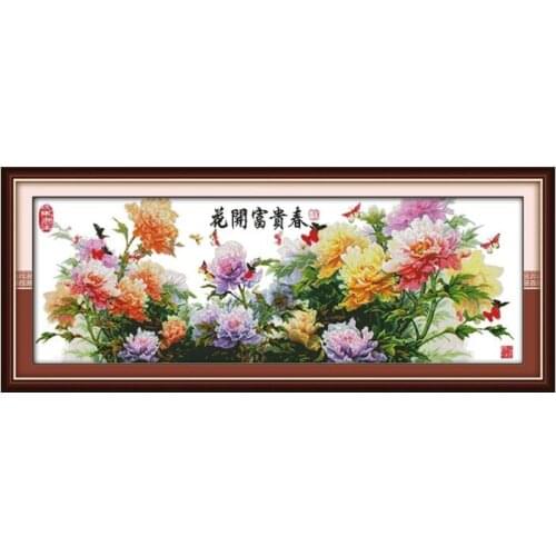 Flowers blooming with wealth in spring cross stitch kit 14ct 11ct count print canvas stitching embroidery kits