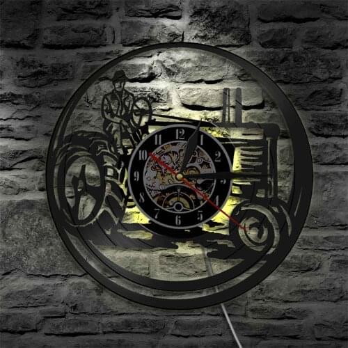 Farm Tractors Wall Clock Vintage Farmall Trucks Vinyl Record Wall Clock with LED Truck Tractor Farmhouse Home Decor Farmers Gift