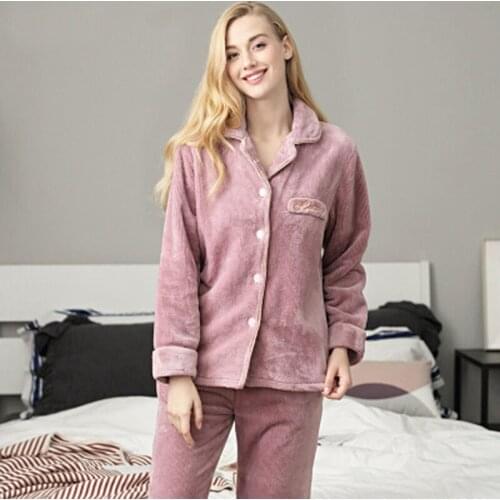 Newest Women Sleepwear Autumn Winter Warm Woman Fannel Pajama Suit Nightwear Pajama home clothing One Set For Ladies