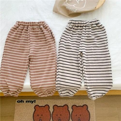 2021 autumn and winter new Korean childrens wear childrens striped elastic guard pants casual pants