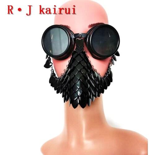 New RJkairui RJFS03 Black Fish Scale Chains Steamsunglasses Heads Jewelry Layers Fish Scale Head Chains Costume Jewelry
