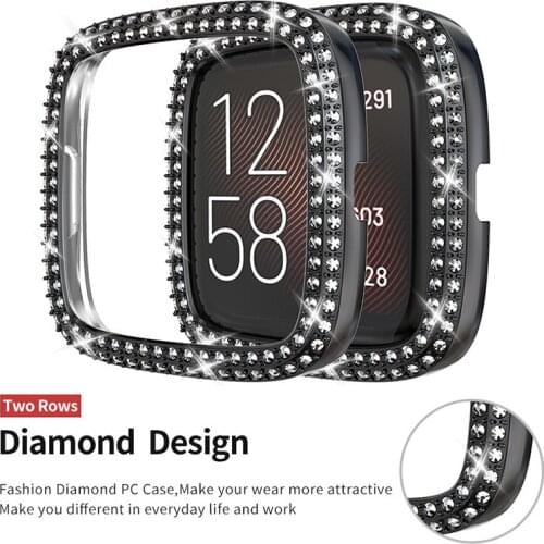 New arrival Fashion Two Rows Diamond PC Cover for Fitbit Versa 3 Watch Case for Fitbit Sense Bumper Women Bling Protector Frame