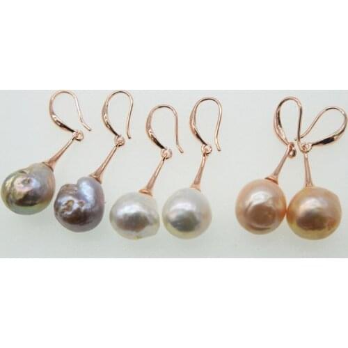 One pair freshwater pearl white pink barouqe reborn keshi hook earrings 9-12mm wholesale beads nature FPPJ unique style