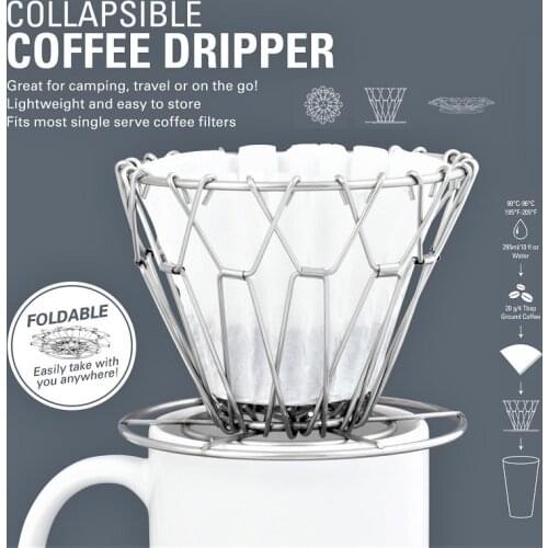 Creative Design Foldable Portable Stainless Steel Coffee Filter V60 Coffee Dripper Collapsible