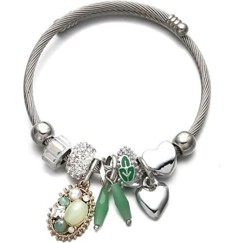 Silver Bracelets & Bangles for Women Fashion Heart Geometric Carved Tree Bangles Female New Trendy Crystal Charm DIY Jewelry