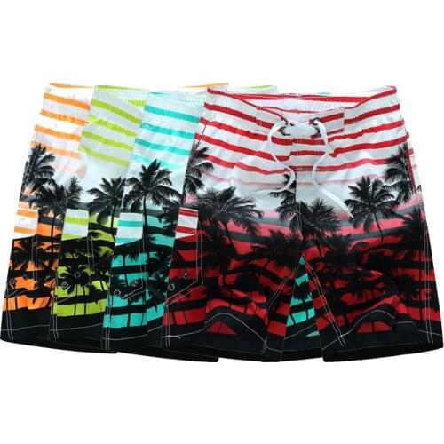 6XL Mens Beach Board Shorts Lining Net Swimming Trunks Quick Dry Surfing Summer Coconut Tree Swimwear Beach Short Pants Swim