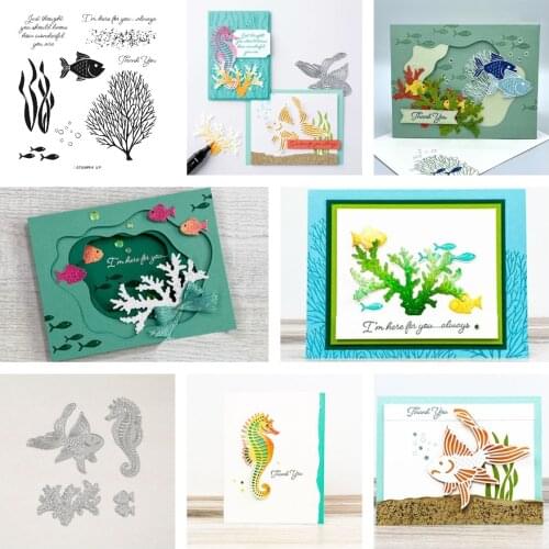 Marine Animal Fish Seaweed Stamps And Dies New Arrival 2021 Scrapbook Dariy Decoration Stencil Embossing Template Diy Greeting