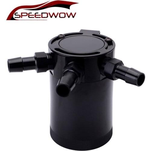 SPEEDWOW Universal Aluminum Alloy Baffled 3-Port Car Oil Catch Tank Can Breather Reservoir Air -Oil Separator