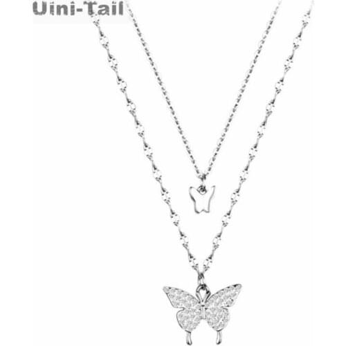 Uini-Tail hot new 925 sterling silver double-layer butterfly micro-inlaid necklace fashion trend sweet romantic exquisite fairy