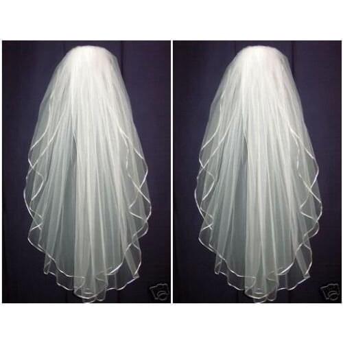 High Quality Hot 2 Layer White Wedding Veil Bridal Veils Satin Edge With Comb Free shipping