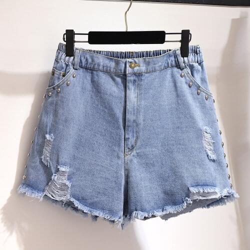 Plus Size 7XL 8XL 9XL 100KG 150KG denim shorts womens tassel hole high waist summer short jeans holes shorts Women