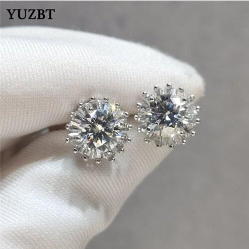 YUZBT Women 925 Silver Total 2 ct Gemstone Brilliant Cut Diamond Test Past D Color Moissanite Snowflake Shaped Stud Earrings