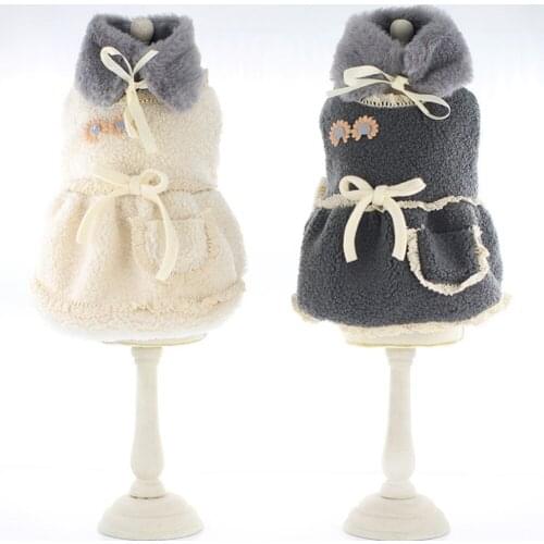 Lovely Pet Clothes Thick Dog Dress with Scarf Autumn And Winter Bow Skirt Clothe for Small Medum Dogs Cats Pet Supplies