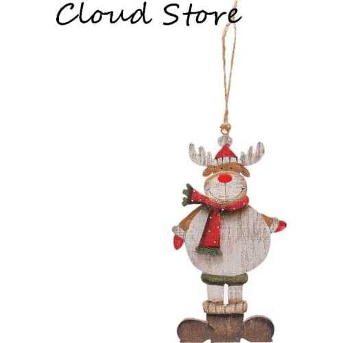 1PC Christmas Ornament Wooden Hanging Pendants Color Painting Retro Scarf Elk Christmas Decorations For Home Party New Year