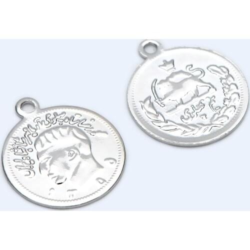 10pcs Silver Coin Charms 17mm, Round Coin Disk Pendants, Rhodium plated Brass, Jewelry Supplies (GB-1415-2)