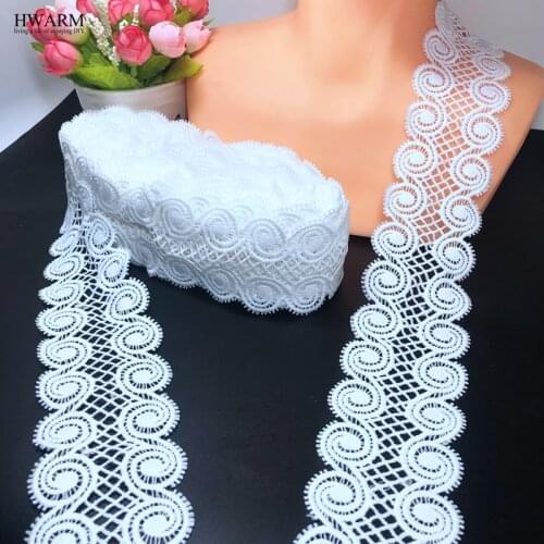 10yard High Quality white african lace fabric DIY 5.5cm wedding dress accessories bar code double side water soluble lace fabric
