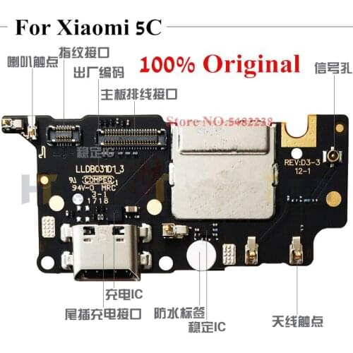 100% Original USB Charging Dock Port Flex cable For Xiaomi 5C MI5C M5C Charger plug board with Microphone Replacement
