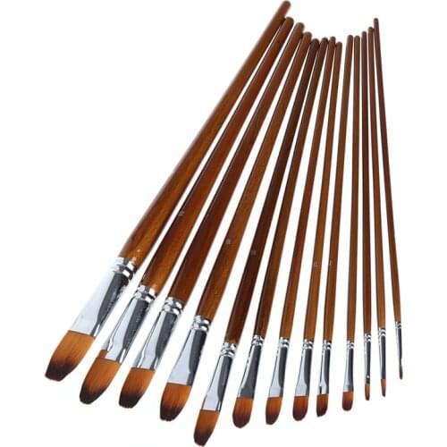 13Pcs Artist Paint Brush Set Nylon Hair Watercolor Oil Painting Acrylic Drawing