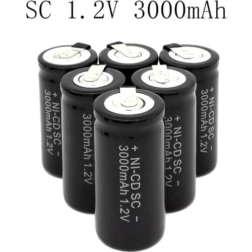 Brand New 15Pcs/Lot SC NI-Cd Rechargeable Battery 1.2V 3000mAh,Black,With Tab For LED Power Tools