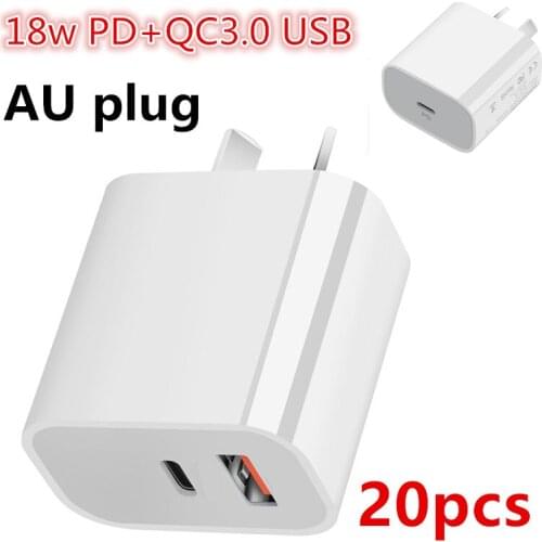 20pcs 18W PD QC3.0 Fast Charging AU plug Charger for iPhone iPad Pro USB Type C Travel Power Adapter Australia New Zealand