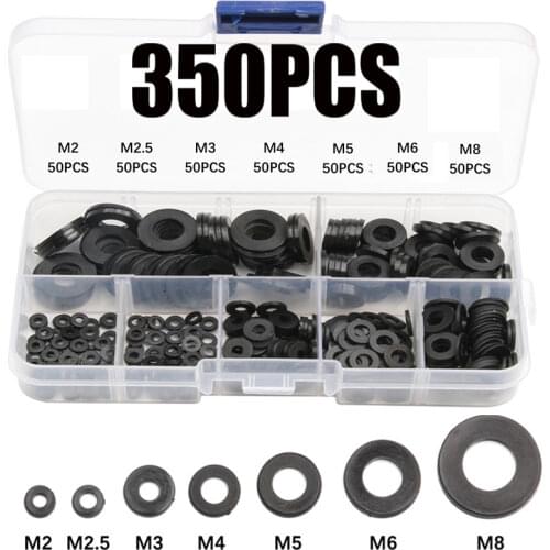 350 pcs M2 M2.5 M3 M4 M5 M6 M8 Nylon Washers Plastic Insulation Spacers Seals Black White Nylon Washers Set Gasket Ring Kit
