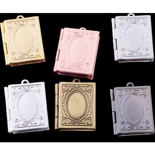 6Pcs Vintage Women Mens Book Shaped Locket Pendant Photo Frame Charm Gifts