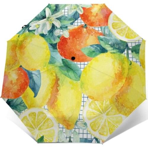 Automatic Umbrella Rain Women Three-folding Umbrella Mandarine Orange And Lemon Windproof Umbrella Female Waterproof parasol